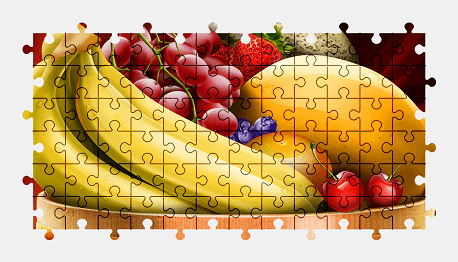 Jigsaw puzzle online fruit,banana,grapes,strawberry,lemon,food,colorful,illustration