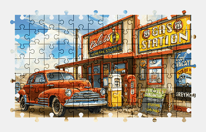 Jigsaw puzzle online gas-station,painting,car,colorful