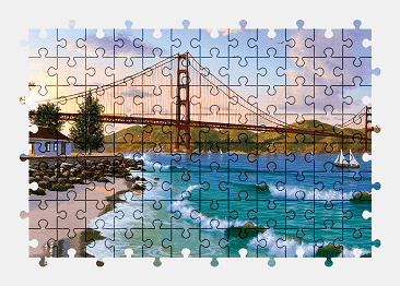 Jigsaw puzzle online golden-gate-bridge,painting,san-francisco,california,usa,colorful,bridge