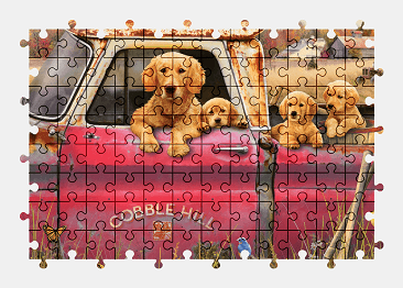 Jigsaw puzzle online golden-retriever,dog,animal,colorful,countryside,pickup