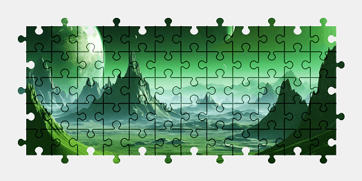 Jigsaw puzzle online green,planet,mountains,landscape,fantasy,colorful