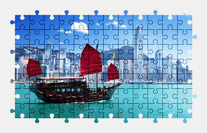 Jigsaw puzzle online hong-kong,city,ship,skyscraper,building,colorful,china