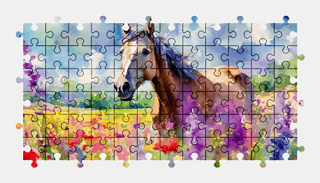 Jigsaw puzzle online horse,painting,animal,flower,nature,colorful