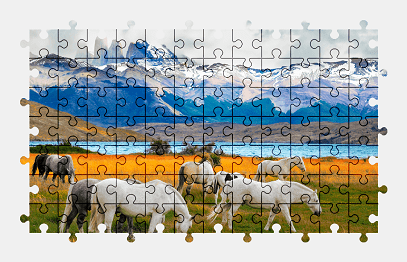 Jigsaw puzzle online horse,nature,animal,landscape,colorful,mountains