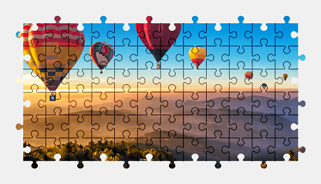 Jigsaw puzzle online hot-air-balloon,colorful,landscape,aircraft,vehicle