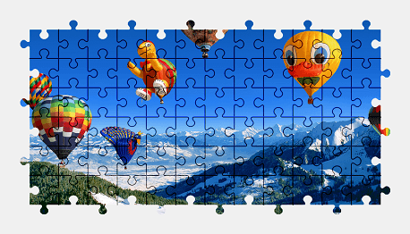 Jigsaw puzzle online hot-air-balloon,aircraft,vehicle,landscape,colorful
