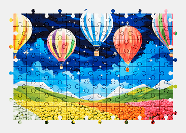 Jigsaw puzzle online hot-air-balloon,painting,vehicle,aircraft,colorful