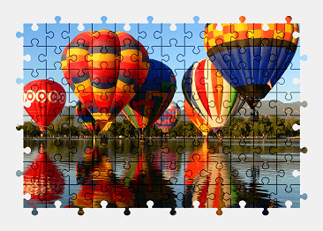 Jigsaw puzzle online hot-air-balloon,lake,aircraft,vehicle,colorful,reflection