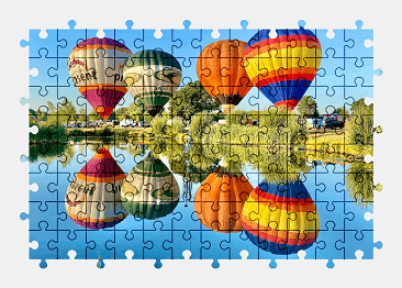 Jigsaw puzzle online hot-air-balloon,reflection,aircraft,vehicle,colorful,lake
