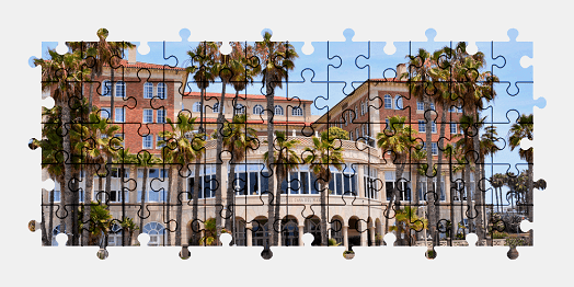 Jigsaw puzzle online hotel,building,california,usa,architecture,palm-tree,colorful