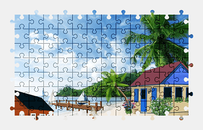 Jigsaw puzzle online house,beach,sea,colorful,illustration
