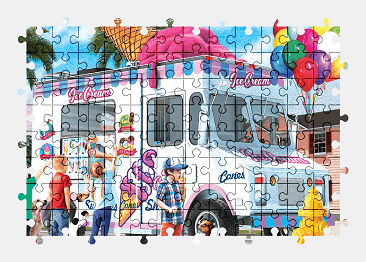 Jigsaw puzzle online ice-cream,truck,painting,dessert,vehicle,colorful,balloon