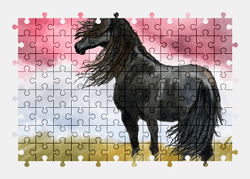 Jigsaw puzzle online black,horse,painting,animal,nature,colorful