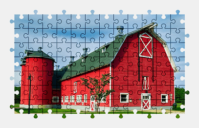 Jigsaw puzzle online red,barn,usa,farm,building,clouds,colorful
