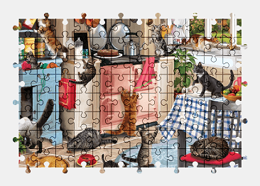 Jigsaw puzzle online cat,kitchen,pet,animal,painting,colorful