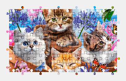 Jigsaw puzzle online kitten,cat,animal,butterfly,colorful,painting,flower