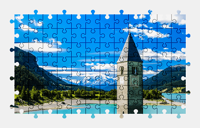 Jigsaw puzzle online lake,italy,nature,colorful,tower,mountains,landscape