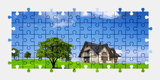 Jigsaw puzzle online landscape,building,colorful,nature,field