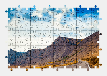 Jigsaw puzzle online landscape,road,mountains,colorful