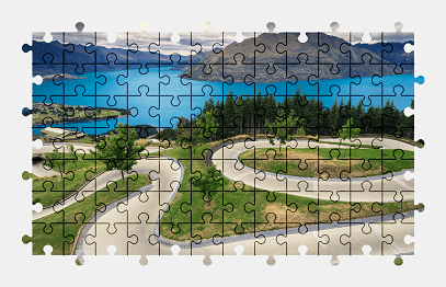 Jigsaw puzzle online lake,new-zealand,road,mountains,landscape,water,nature,colorful
