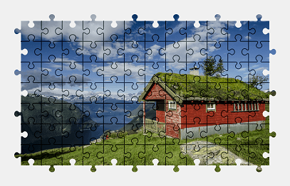 Jigsaw puzzle online landscape,norway,nature,building,mountains