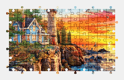 Jigsaw puzzle online lighthouse,painting,building,colorful,sunset,nature