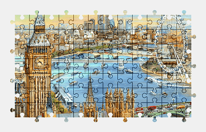 Jigsaw puzzle online london,city,architecture,painting,ferris-wheel,river,bridge,art,england