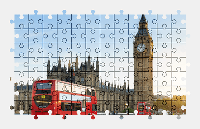Jigsaw puzzle online london,city,clock,colorful,bus,england,architecture,tower,building,road