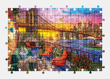 Jigsaw puzzle online manhattan,painting,bridge,colorful,new-york,city,usa
