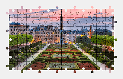 Jigsaw puzzle online belgium,city,building,architecture,garden,sunset