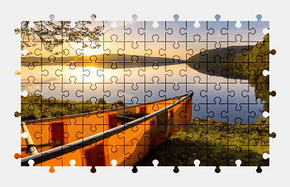 Jigsaw puzzle online lake,sunrise,boat,nature,colorful