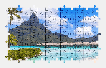 Jigsaw puzzle online mountains,island,volcano,palm-tree,beach,nature,colorful