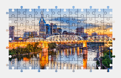 Jigsaw puzzle online nashville,city,architecture,building,skyscraper,colorful,bridge,usa