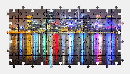 Jigsaw puzzle online night-city,australia,colorful,city,skyscraper,building,water,reflection