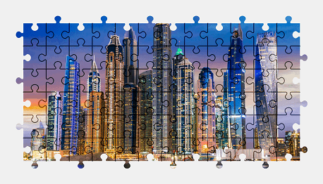 Jigsaw puzzle online night-city,dubai,city,skyscraper,building,colorful,uae,architecture