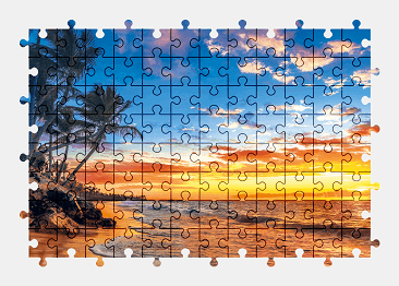 Jigsaw puzzle online beach,nature,colorful,sunrise,palm-tree