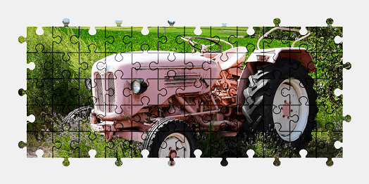 Jigsaw puzzle online pink,tractor,vehicle,countryside,colorful