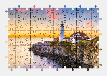 Jigsaw puzzle online lighthouse,tower,sunset,building,colorful