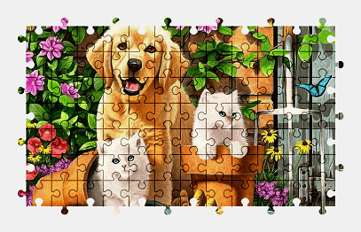 Jigsaw puzzle online puppy,kitten,animal,colorful,painting,dog,cat
