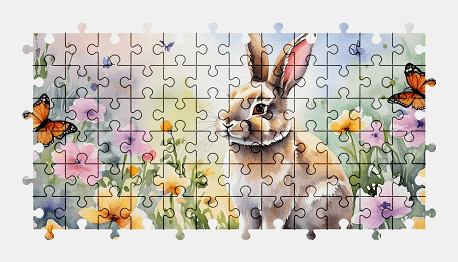 Jigsaw puzzle online rabbit,painting,animal,butterfly,flower,colorful,nature