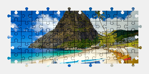 Jigsaw puzzle online island,nature,beach,mountains,boat,colorful