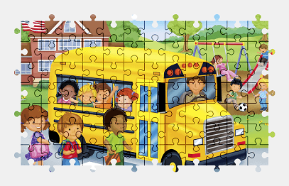 Jigsaw puzzle online cartoon,school-bus,bus,vehicle,colorful,school