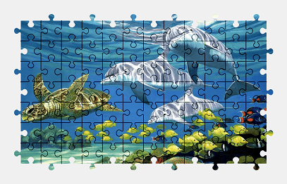 Jigsaw puzzle online sea,animal,painting,underwater,nature,colorful,turtle,fish,dolphin
