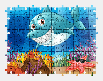 Jigsaw puzzle online cartoon,shark,starfish,animal,underwater,colorful