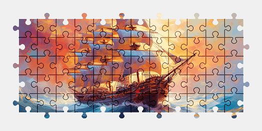 Jigsaw puzzle online ship,painting,vehicle,colorful,sunset,water