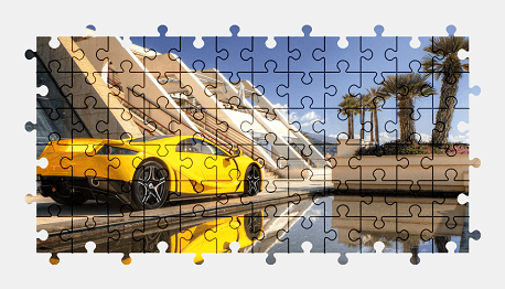 Jigsaw puzzle online sports-car,yellow,car,colorful,vehicle,palm-tree