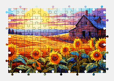 Jigsaw puzzle online sunflower,painting,flower,art,nature,colorful,landscape