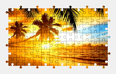 Jigsaw puzzle online sunset,beach,palm-tree,colorful