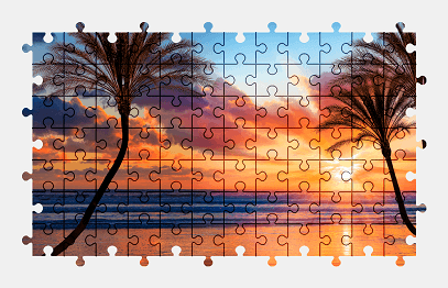 Jigsaw puzzle online sunset,beach,palm-tree,colorful,nature