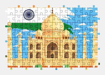 Jigsaw puzzle online taj-mahal,illustration,india,building,architecture,colorful,flag